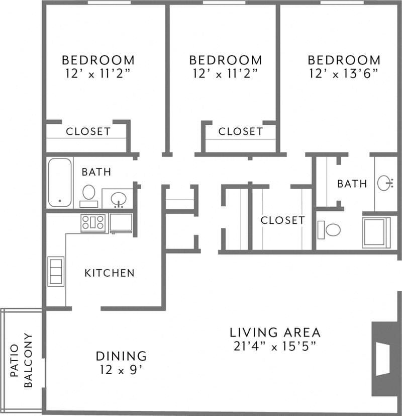 three bedroom apartment floor plan